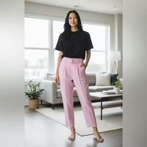 Bar III Women’s Pink Dress Pants Size 4 Paperbag Waist Belted Trousers